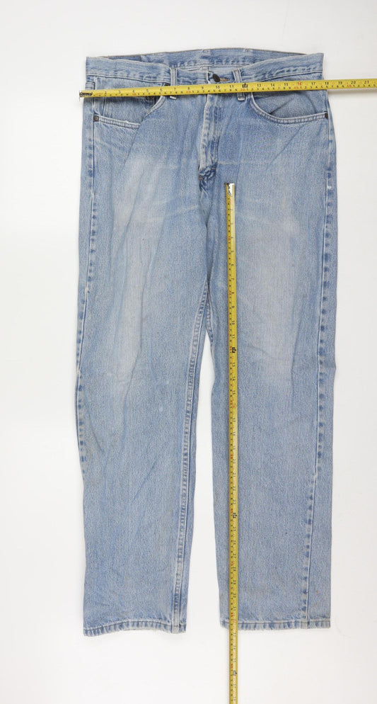 Wrangler Men's Blue Light Wash Straight Leg Denim Jeans 35x32 Regular Fit