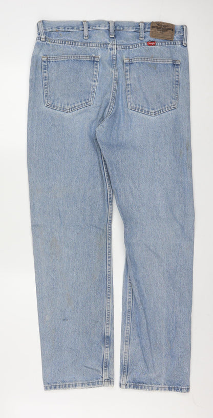 Wrangler Men's Blue Light Wash Straight Leg Denim Jeans 35x32 Regular Fit