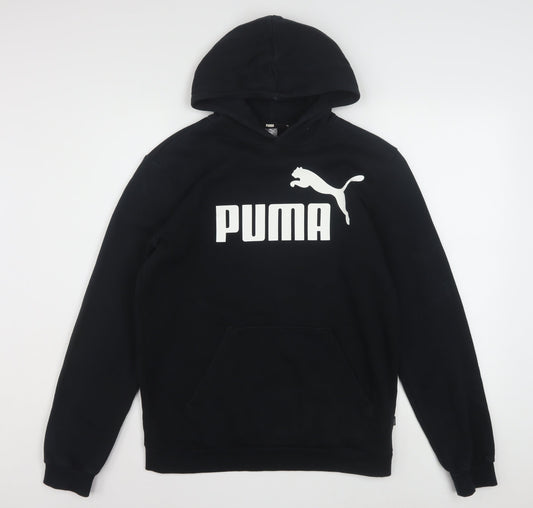 Puma Boys Black Pullover Hoodie 12-13 Years Fleece Logo Sweatshirt