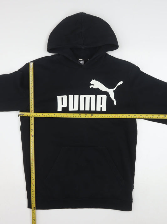 Puma Boys Black Pullover Hoodie 12-13 Years Fleece Logo Sweatshirt