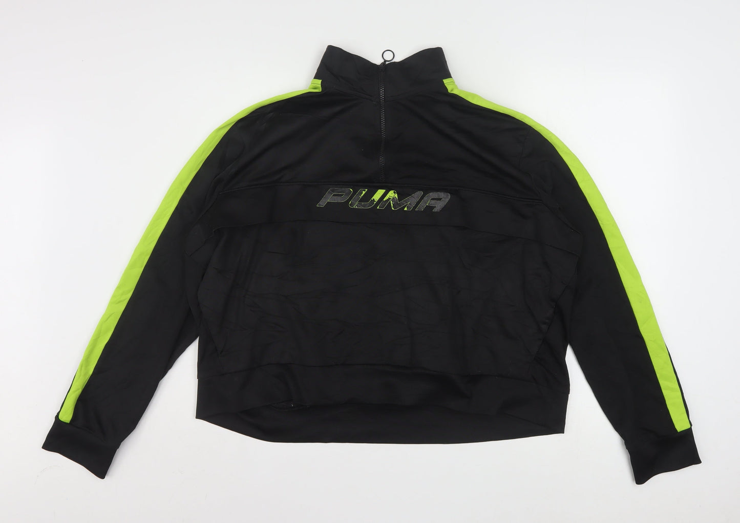 Puma Women's Black & Green 3XL 1/4 Zip Pullover Sweatshirt