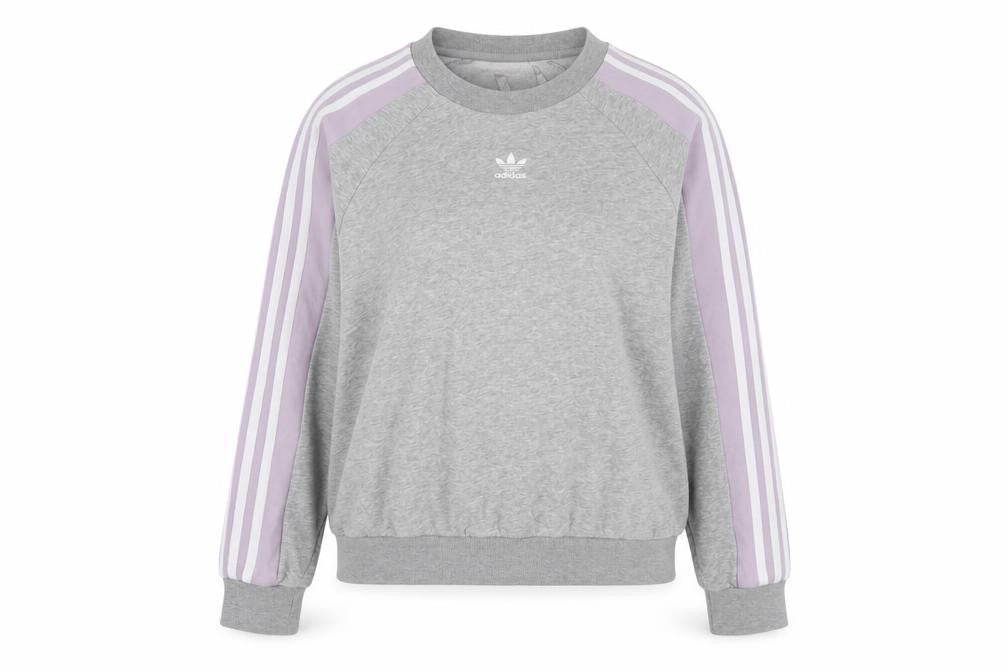 Adidas Women Grey & Lilac 3-Stripes Crew Neck Pullover Sweatshirt XS