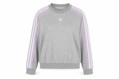 Adidas Women Grey & Lilac 3-Stripes Crew Neck Pullover Sweatshirt XS