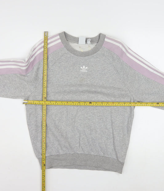 Adidas Women Grey & Lilac 3-Stripes Crew Neck Pullover Sweatshirt XS
