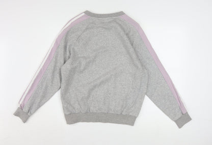 Adidas Women Grey & Lilac 3-Stripes Crew Neck Pullover Sweatshirt XS