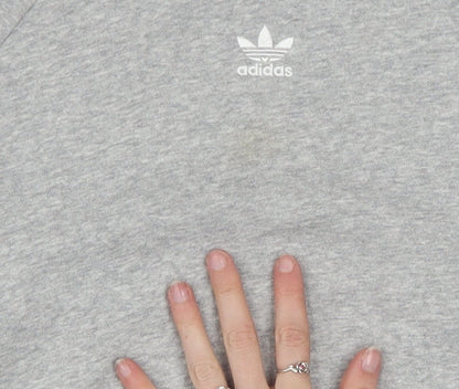 Adidas Women Grey & Lilac 3-Stripes Crew Neck Pullover Sweatshirt XS