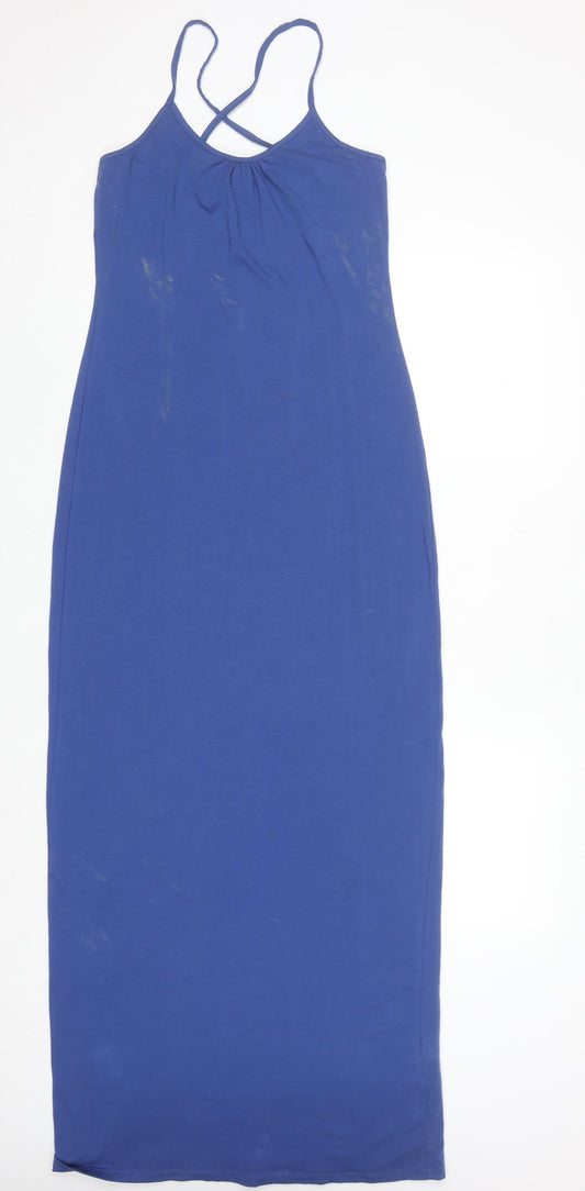 Next Women Blue Cotton Elastane Long Slip Dress Size 10