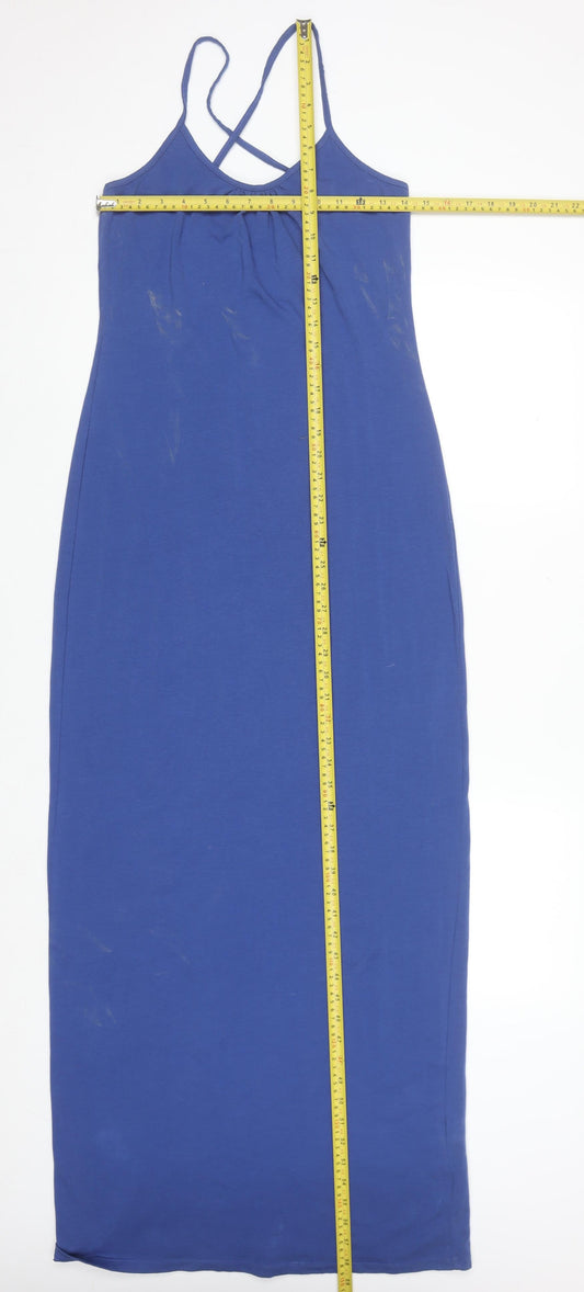 Next Women Blue Cotton Elastane Long Slip Dress Size 10