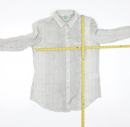 Benetton Women’s White Striped Cotton Silk Button-Up Shirt Size S