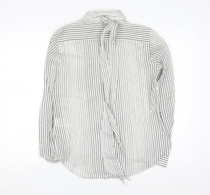 Benetton Women’s White Striped Cotton Silk Button-Up Shirt Size S