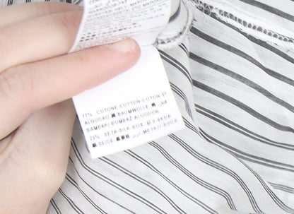 Benetton Women’s White Striped Cotton Silk Button-Up Shirt Size S