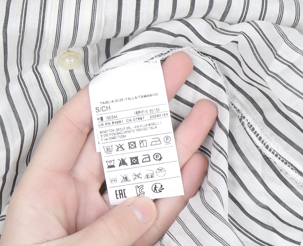 Benetton Women’s White Striped Cotton Silk Button-Up Shirt Size S