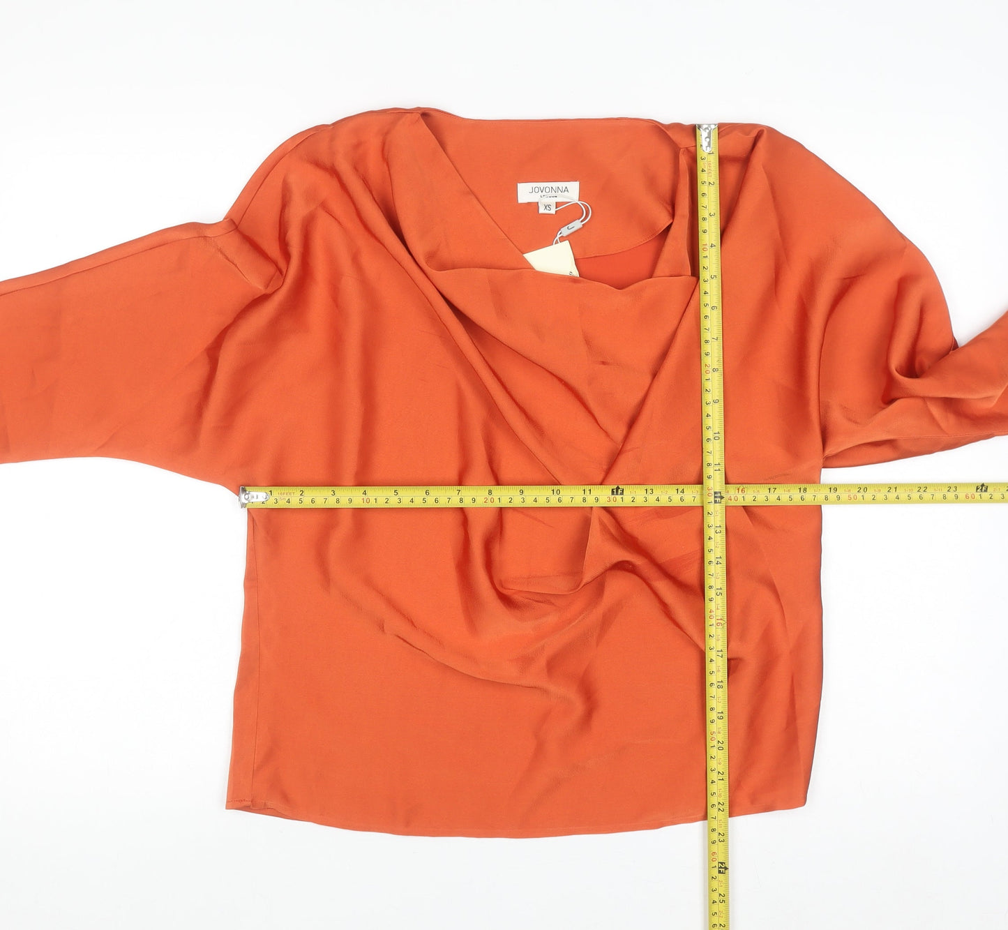 Jovonna London Women's Orange Cowl Neck Long Sleeve Blouse XS