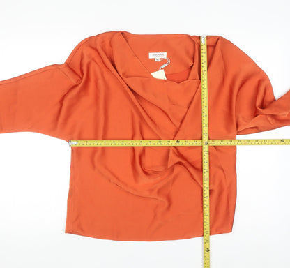 Jovonna London Women's Orange Cowl Neck Long Sleeve Blouse XS