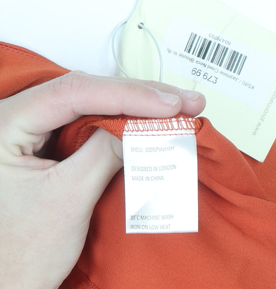 Jovonna London Women's Orange Cowl Neck Long Sleeve Blouse XS