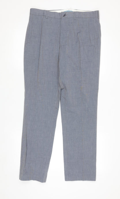 Marks and Spencer Mens Blue 32 Regular Fit Cotton Dress Pants