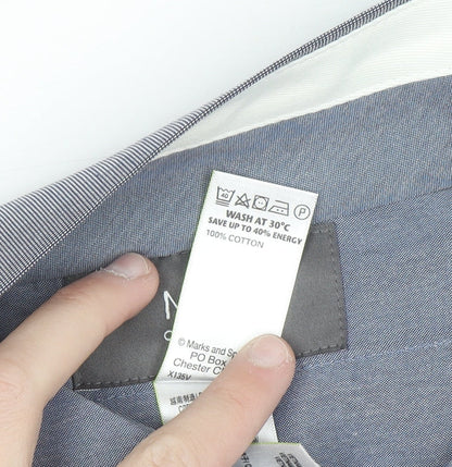 Marks and Spencer Mens Blue 32 Regular Fit Cotton Dress Pants