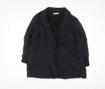 Esprit Womens Black Linen Blazer Jacket Size 16 Regular Fit