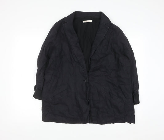 Esprit Womens Black Linen Blazer Jacket Size 16 Regular Fit