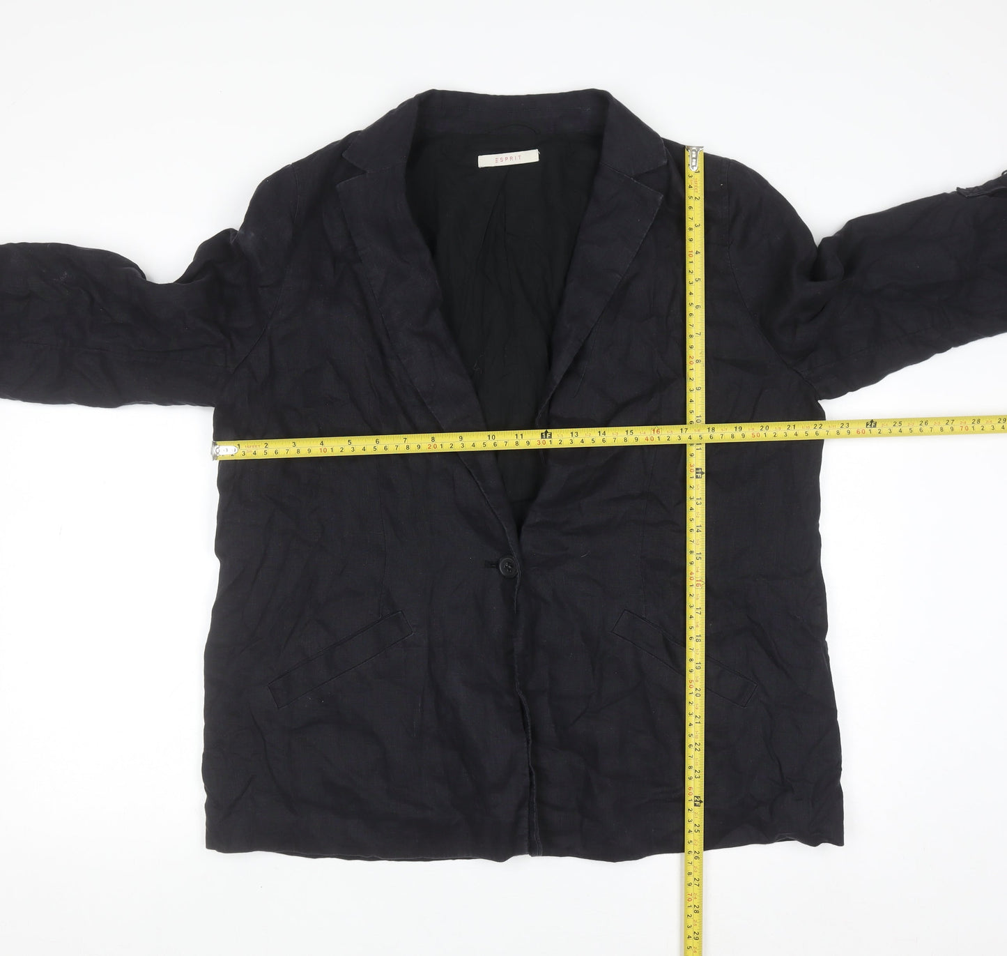 Esprit Womens Black Linen Blazer Jacket Size 16 Regular Fit