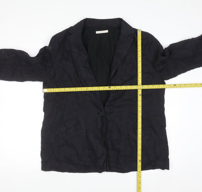 Esprit Womens Black Linen Blazer Jacket Size 16 Regular Fit