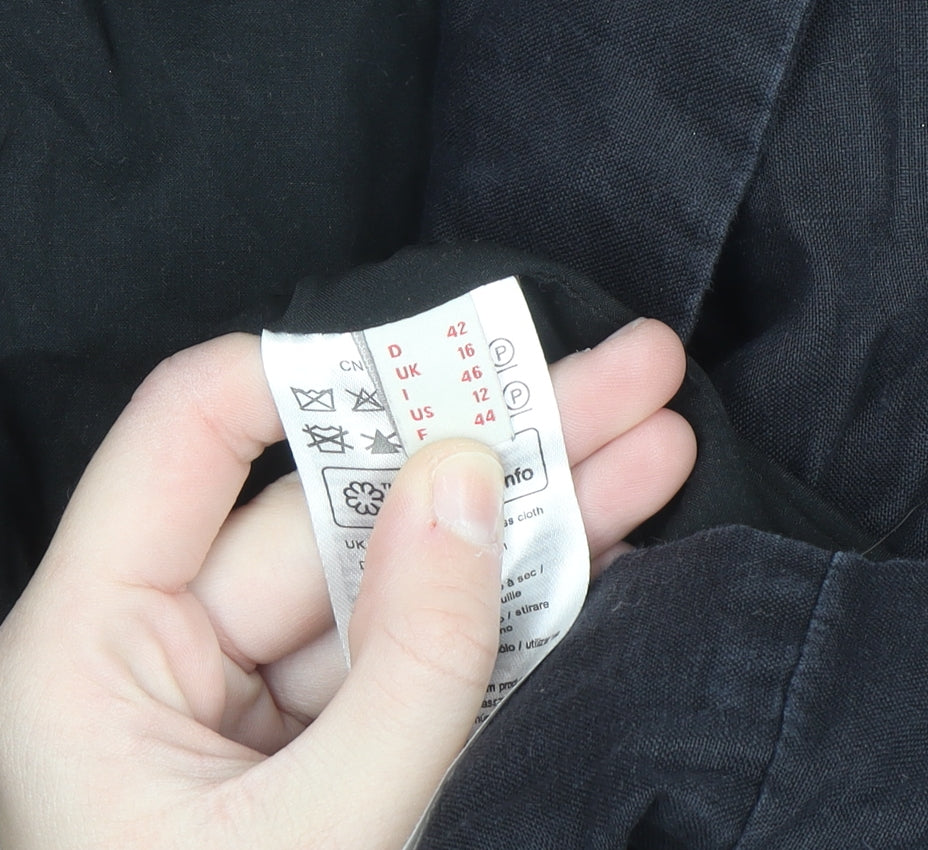 Esprit Womens Black Linen Blazer Jacket Size 16 Regular Fit
