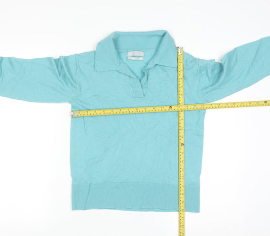 Marks and Spencer Women's Blue Merino Wool Collared Henley Jumper Size S