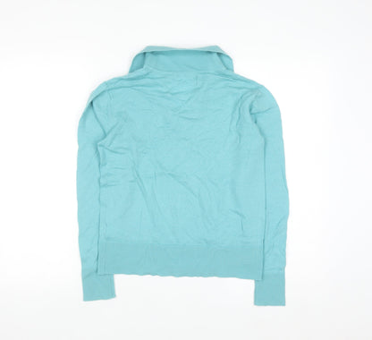 Marks and Spencer Women's Blue Merino Wool Collared Henley Jumper Size S