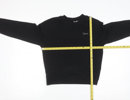 H&M Divided Women Black XS Pullover Sweatshirt with Love Embroidery