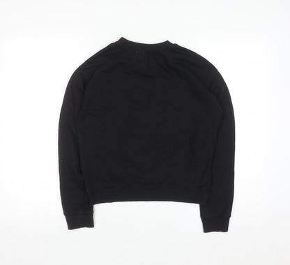 H&M Divided Women Black XS Pullover Sweatshirt with Love Embroidery