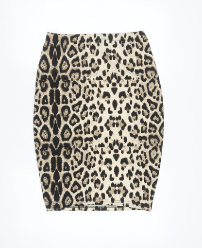 AX Paris Women Beige Leopard Print Stretch Pencil Skirt Size 14