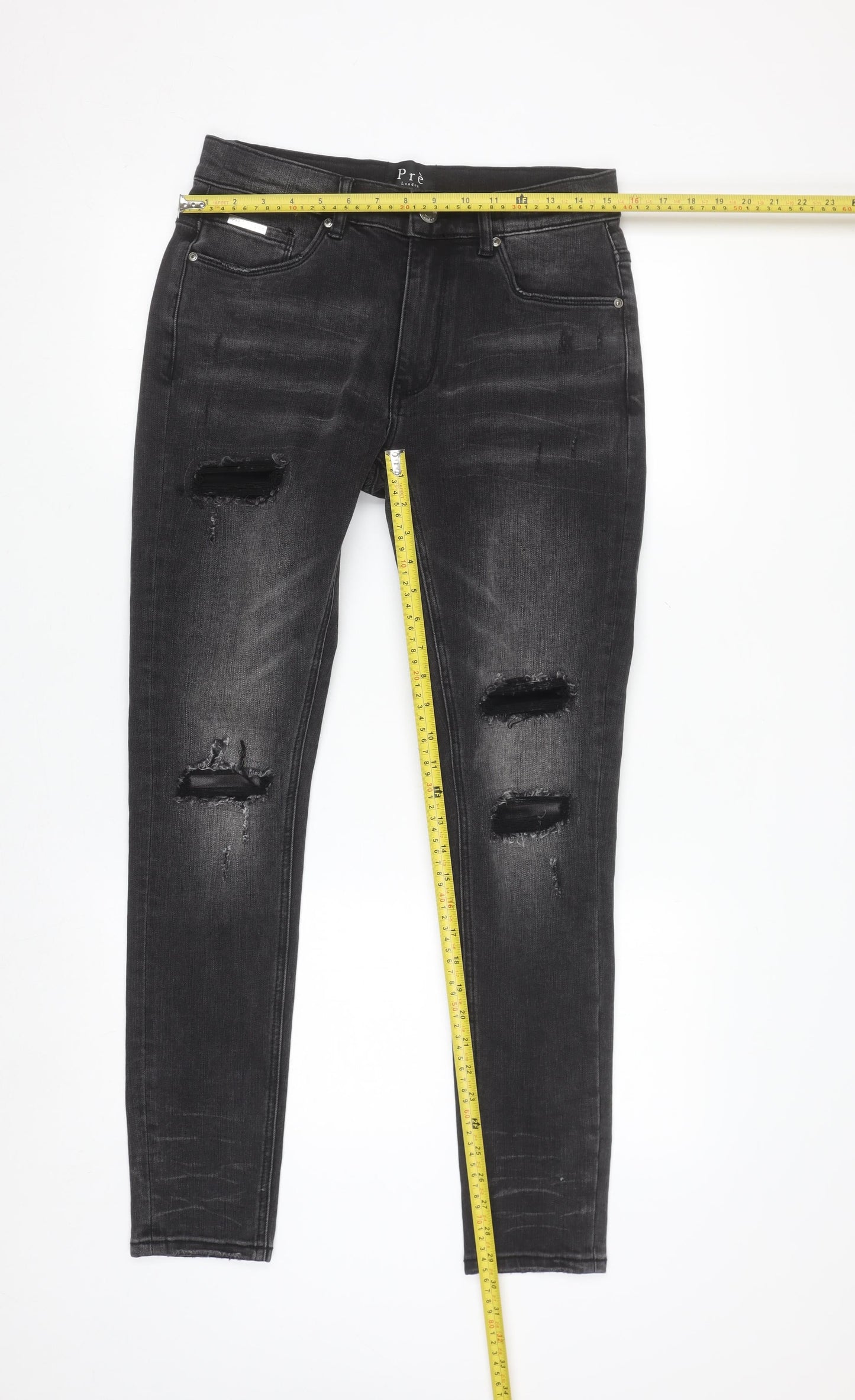 Pre London Men's Black Distressed Skinny Jeans 30R