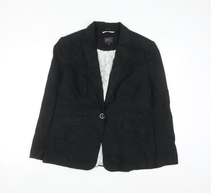 Marks and Spencer Women's Black Linen Blend Blazer Jacket Size 14