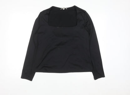 H&M Women Black Square Neck Long Sleeve Jersey Blouse Size 14