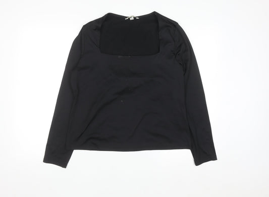 H&M Women Black Square Neck Long Sleeve Jersey Blouse Size 14