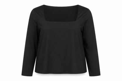 H&M Women Black Square Neck Long Sleeve Jersey Blouse Size 14