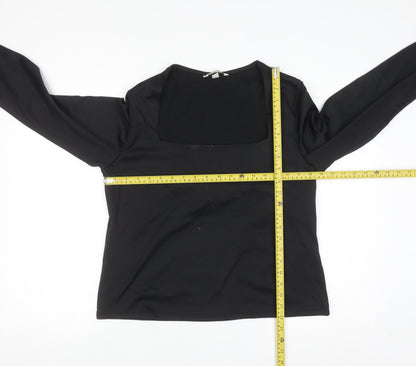 H&M Women Black Square Neck Long Sleeve Jersey Blouse Size 14