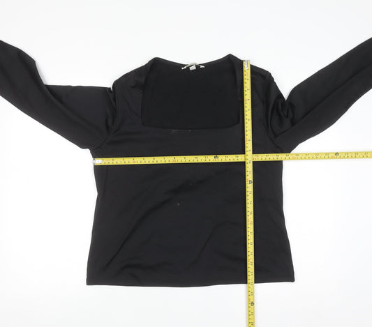 H&M Women Black Square Neck Long Sleeve Jersey Blouse Size 14