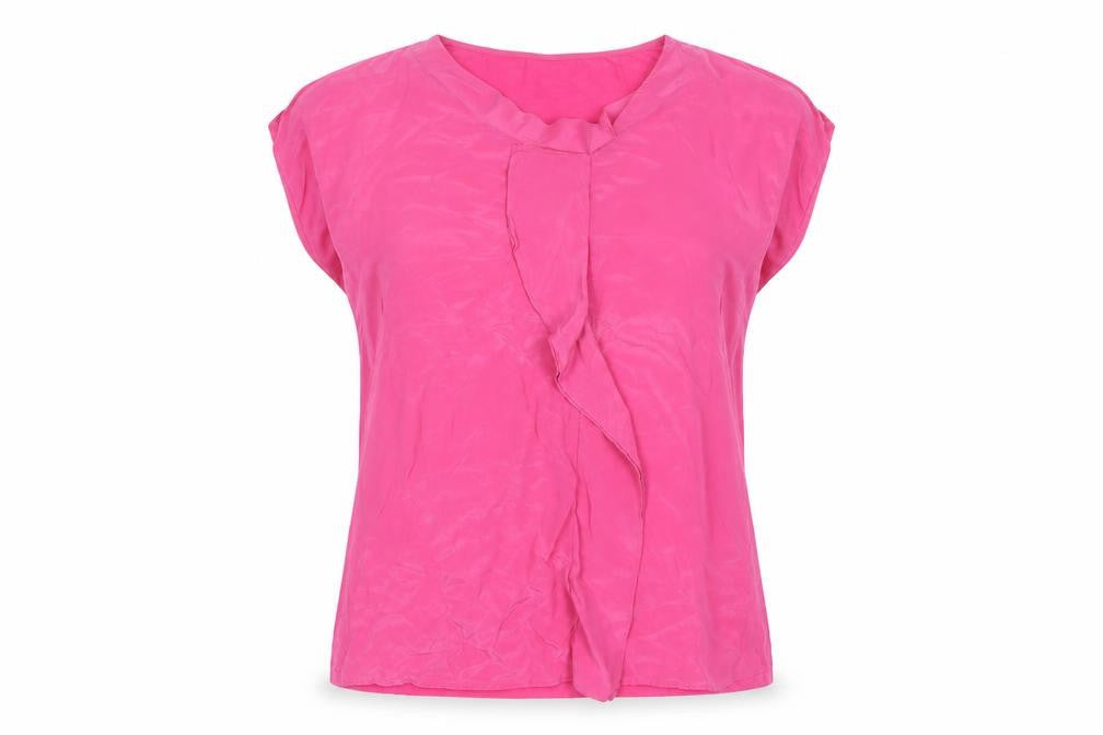 East Women’s Pink Silk Blend Ruffle V-Neck Sleeveless Tunic Blouse Size 12