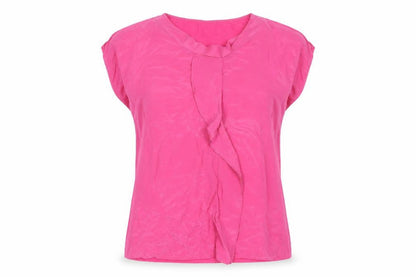 East Women’s Pink Silk Blend Ruffle V-Neck Sleeveless Tunic Blouse Size 12