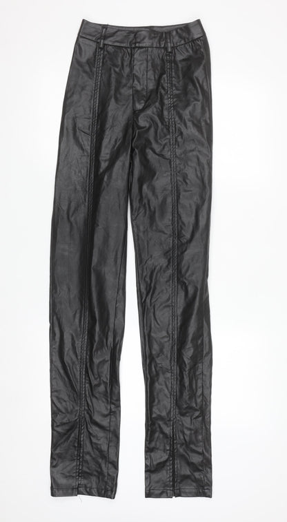 PrettyLittleThing Women's Black Faux Leather High Rise Slim Trousers Size 4