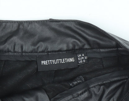 PrettyLittleThing Women's Black Faux Leather High Rise Slim Trousers Size 4