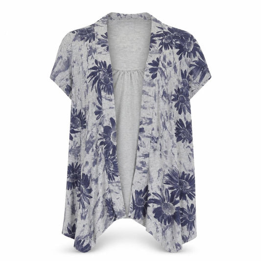 Front view of Soon Women’s Grey Floral Kimono Blouse, size UK 16, Regular Fit