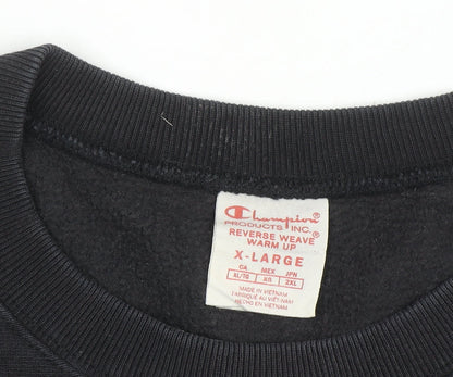 Champion Mens Black XL Pullover Crew Neck Fleece Sweatshirt