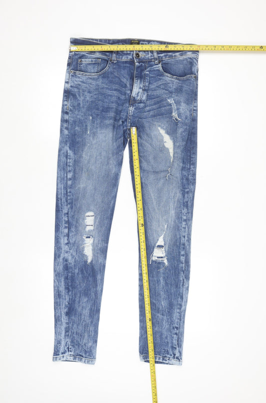 ZE ENZO Men's Blue Distressed Slim Fit Denim Jeans 30R