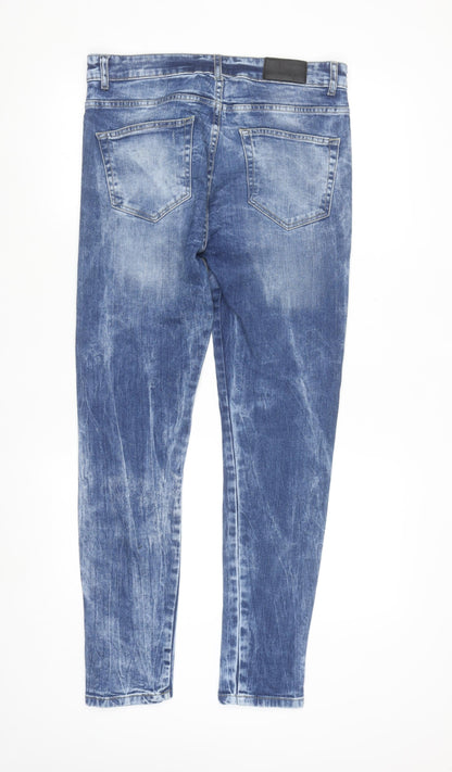 ZE ENZO Men's Blue Distressed Slim Fit Denim Jeans 30R