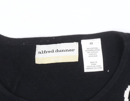 Alfred Dunner Women Black 2XL Floral Butterfly Knit Short Sleeve Jumper