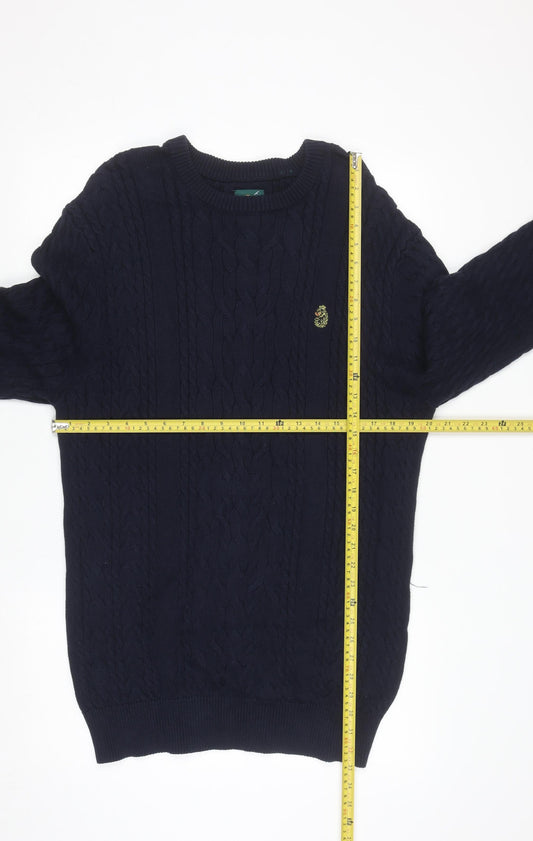 Luke Sport Men's Navy Blue Cotton Cable-Knit Crew Neck Jumper M