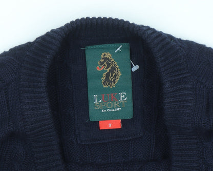 Luke Sport Men's Navy Blue Cotton Cable-Knit Crew Neck Jumper M