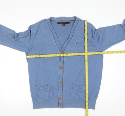 Tommy Hilfiger Men Blue XL Cotton V-Neck Button Cardigan